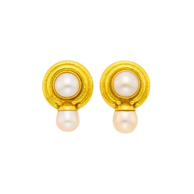 Lot 1195 - Elizabeth Locke Pair of Hammered Gold, Mabé and Cultured Pearl Earclips