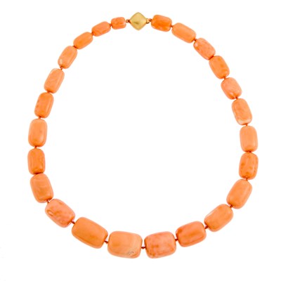 Lot 2046 - Coral Bead Necklace with Gold Clasp