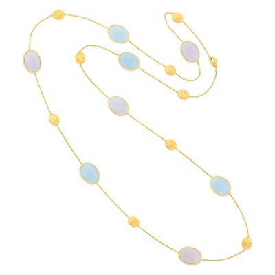 Lot 1194 - Marco Bicego Long Gold, Aquamarine and Chalcedony Chain Necklace