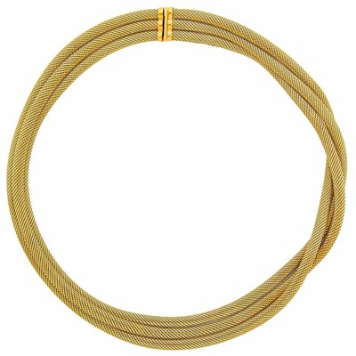 Lot 1059 - Triple Strand Gold Mesh Necklace