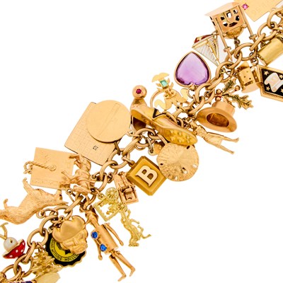 Lot 2271 - Gold, Low Karat Gold, Colored Stone and Enamel Charm Bracelet