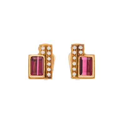 Lot 2087 - Burle Marx Pair of Gold, Rubellite and Diamond Earclips