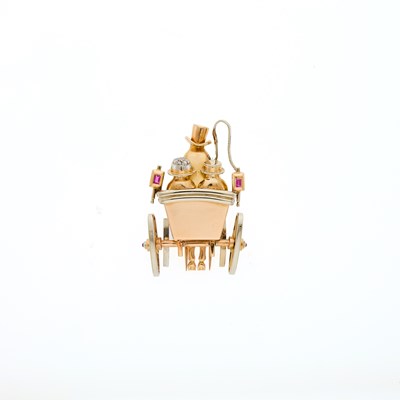 Lot 2020 - André Col Tricolor Gold, Synthetic Ruby and Diamond Carriage Brooch
