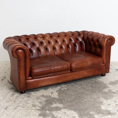 Lot 233 - Brown Leather Chesterfield Sofa