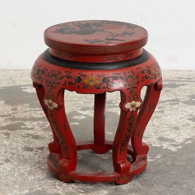 Lot 225 - Red Lacquer Chinoiserie Plant Stand