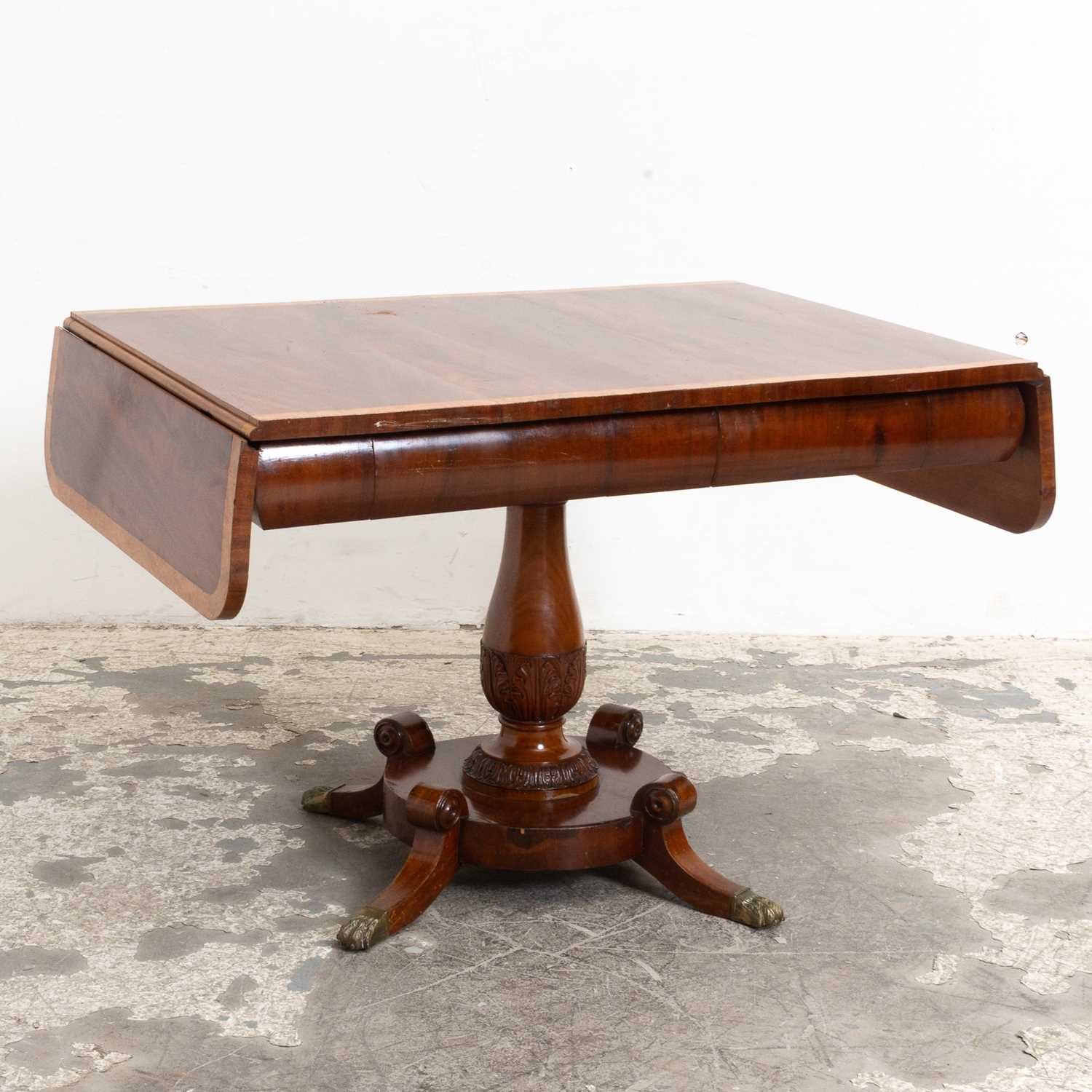 Lot 2 - English Burlwood Drop-Leaf Pedestal Table