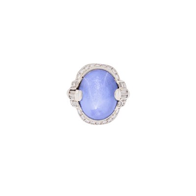 Lot 1125 - Palladium, Star Sapphire and Diamond Ring