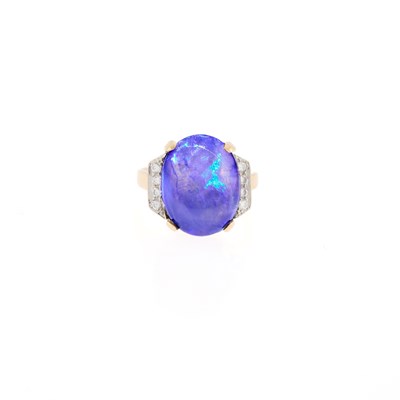 Lot 1029 - Gold, Black Opal and Diamond Ring
