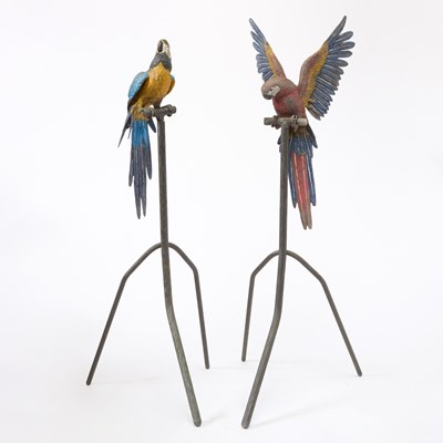 Lot 401 - Pair of Cold Painted Bronze Figures of Parrots