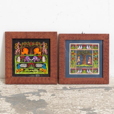 Lot 280 - Pair of Cut and Painted Paper Scherenschnitte Works