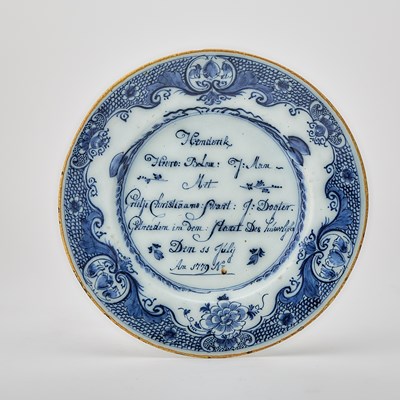 Lot 263 - Dutch Delft Blue and White Faience Marriage Plate