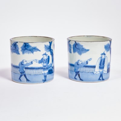 Lot 330 - A Pair of Japanese Blue and White Porcelain Brush Pots