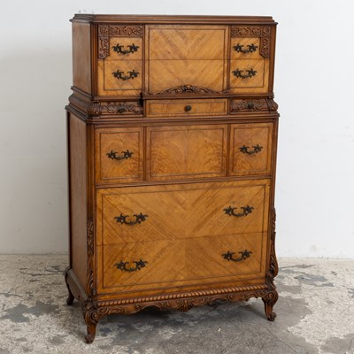 Lot 292 - Carved Satinwood Tall Chest of Drawers