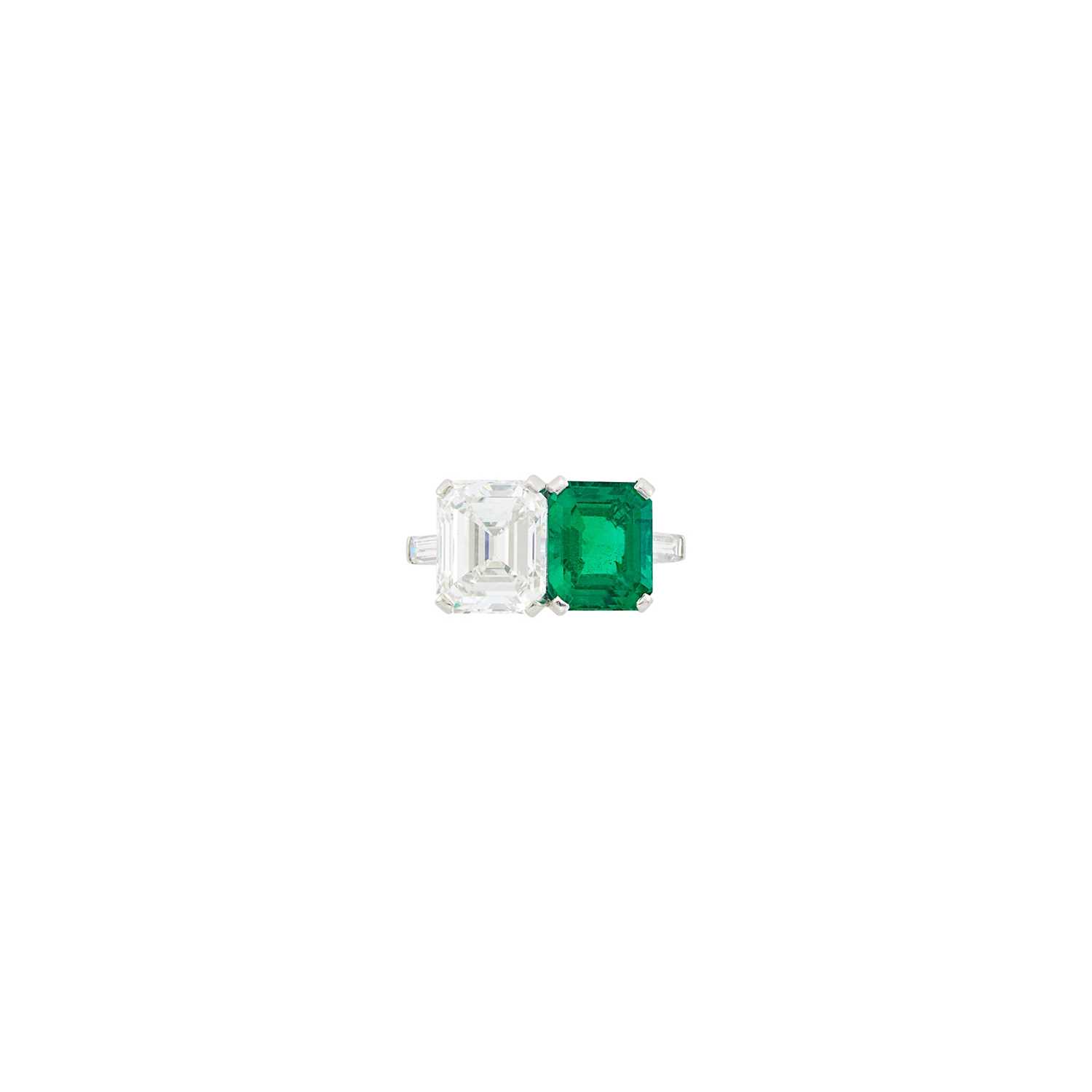 Lot 226 - Platinum, Diamond and Emerald Ring