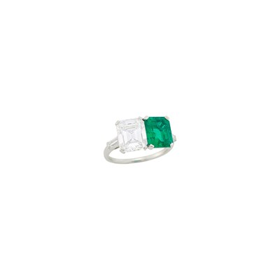 Lot 226 - Platinum, Diamond and Emerald Ring