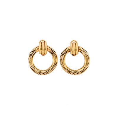 Lot 2192 - Pair of Gold Snake Chain Hoop Earclips