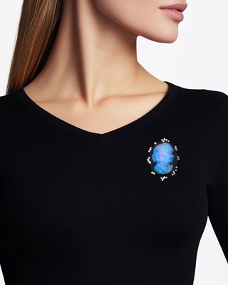 Lot 1117 - White Gold, Carved Opal, Black Onyx and Diamond Pendant-Brooch