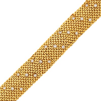 Lot 1158 - Gold and Diamond Braided Mesh Bracelet-Watch