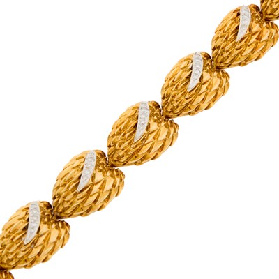 Lot 1180 - Two-Color Gold and Diamond Bracelet