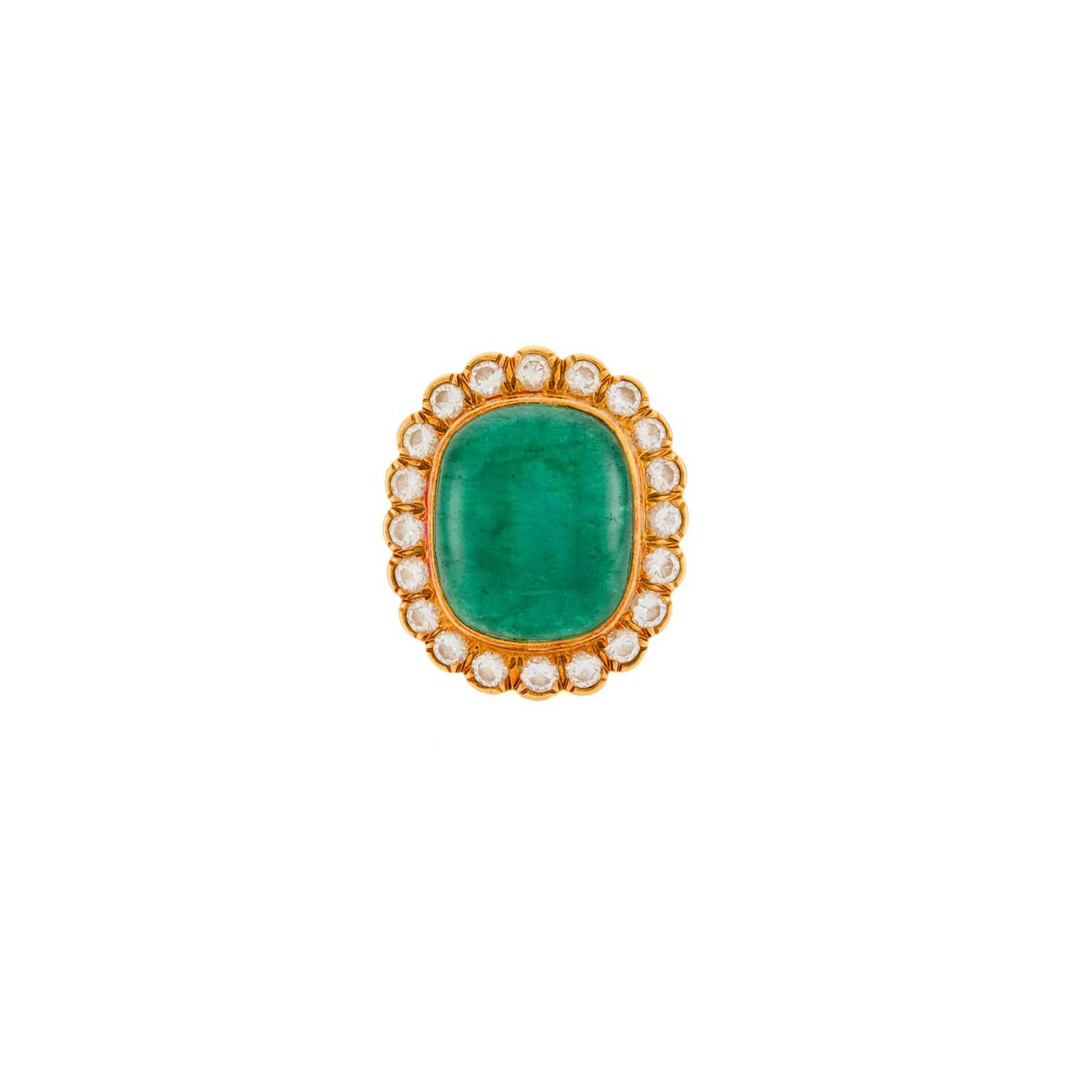 Lot 1186 - Gold, Cabochon Emerald and Diamond Ring