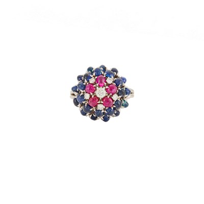 Lot 1194 - White Gold, Cabochon Ruby and Sapphire and Diamond Ring