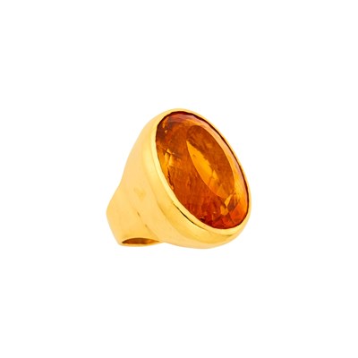 Lot 2243 - Gold and Citrine Ring and Pair of Gold, Citrine and Diamond Earclips
