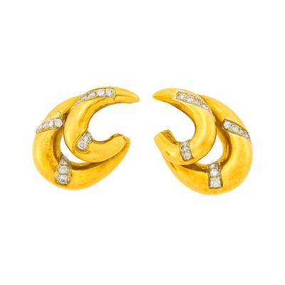 Lot 2021 - Pair of Gold and Diamond Hoop Earclips