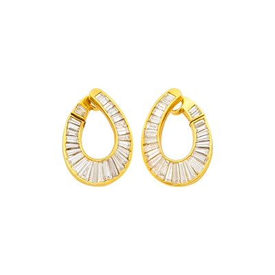 Lot 1226 - Pair of Gold and Diamond Hoop Earclips