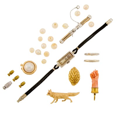 Lot 2300 - Group of Gold and Metal Jewelry and Fragments