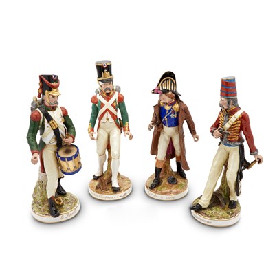 Lot 329 - Four French Hand-Painted Porcelain Military Figures