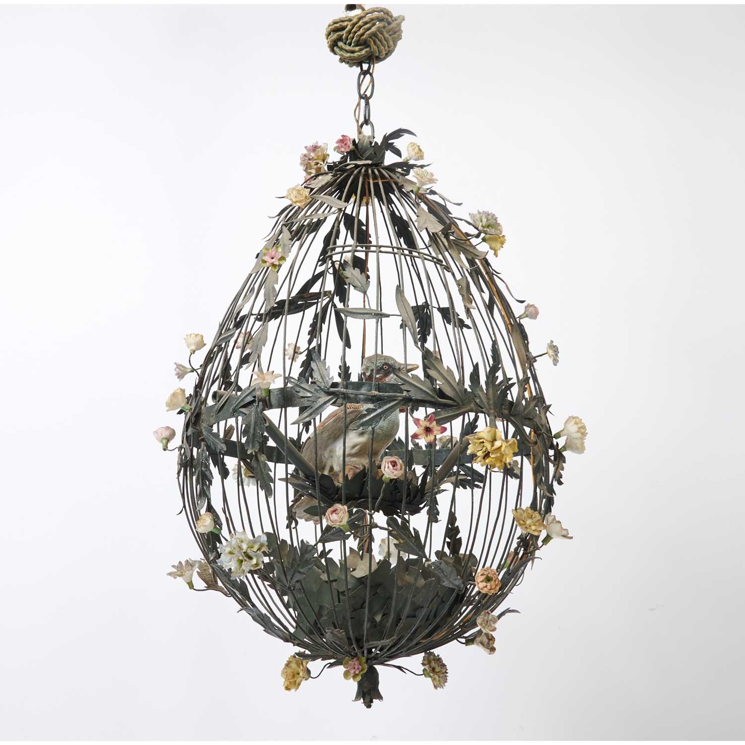Lot 254 - French Porcelain Mounted Tôle Peinte Birdcage Chandelier