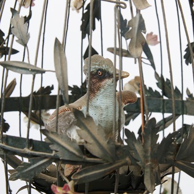 Lot 254 - French Porcelain Mounted Tôle Peinte Birdcage Chandelier