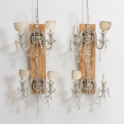 Lot 318 - Set of Four George III Style Cut Glass Two-Light Sconces