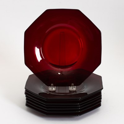 Lot 341 - Set of Eight Octagonal Ruby Red Glass Plates