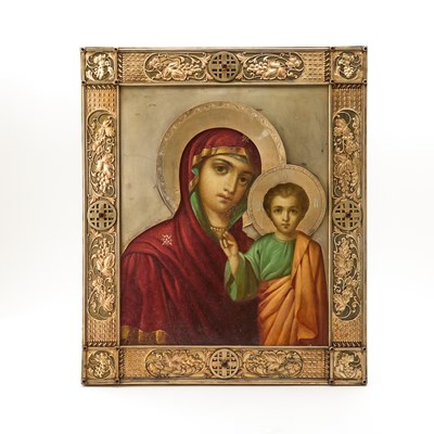 Lot 72 - Russian Silver-Gilt Icon of the Mother of God of Kazan