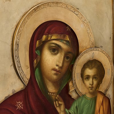Lot 72 - Russian Silver-Gilt Icon of the Mother of God of Kazan