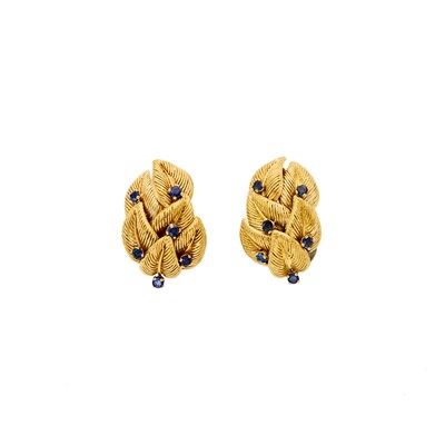 Lot 2044 - Tiffany & Co., Pair of Gold and Sapphire Earclips