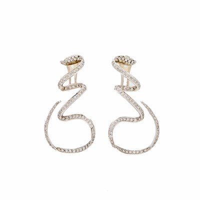 Lot 2107 - Pair of White Gold and Diamond Earrings