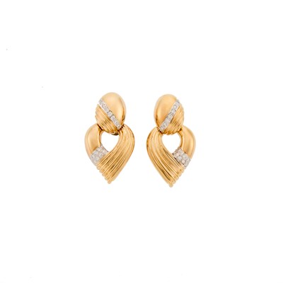 Lot 2007 - Pair of Two-Color Gold and Diamond Pendant-Earclips