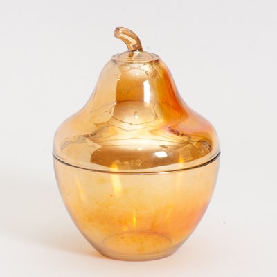 Lot 350 - Iridescent Glass Pear Form Lidded Container