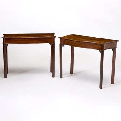Lot 3128 - Pair of George III Style Inlaid Mahogany Console Tables