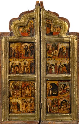 Lot 256 - Two Russian Silver-Mounted Icon Panels Depicting Scenes from the Life of St. Nicholas