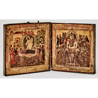 Lot 1007 - Russian Metal Mounted Diptych Icon