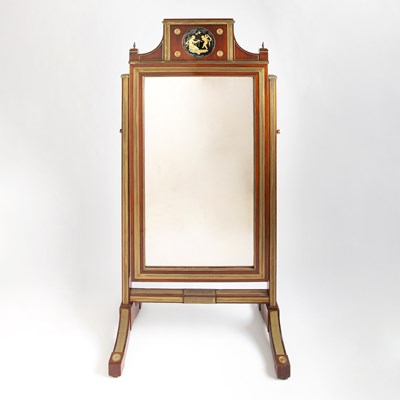 Lot Imperial Russian Brass-Inlaid Mahogany and Verre Églomise Cheval Mirror