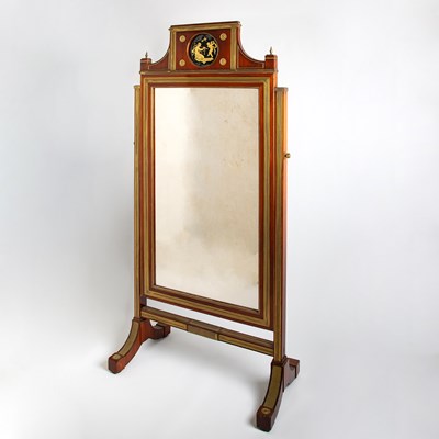 Lot Imperial Russian Brass-Inlaid Mahogany and Verre Églomise Cheval Mirror