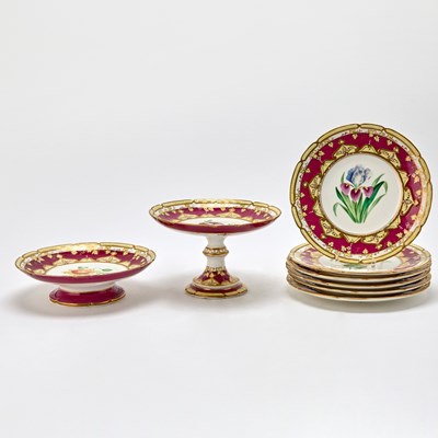 Lot 545 - English Porcelain Floral Decorated Dessert Service