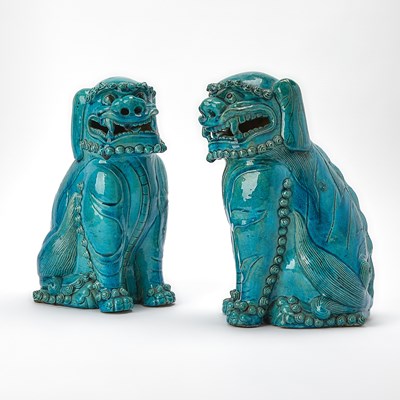 Lot 505 - Pair of Chinese Turquoise Glazed Foo Dogs