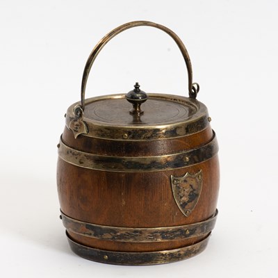 Lot 387 - Mahogany Silverplate Mounted Barrel Form Ice Bucket