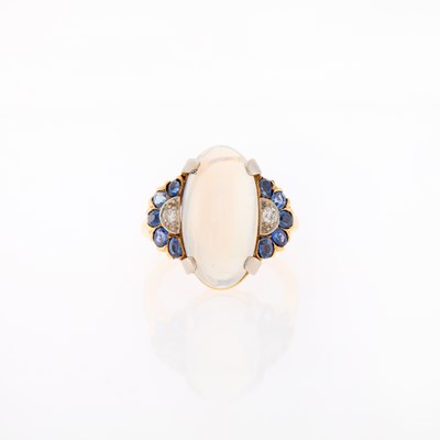 Lot 1197 - Gold, Palladium, Moonstone, Sapphire and Diamond Ring