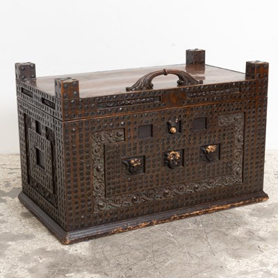 Lot 51 - Renaissance Style Wood and Metal Trunk